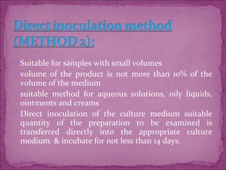 Direct Inoculation Steps Test for sterility for parentrals | PPT