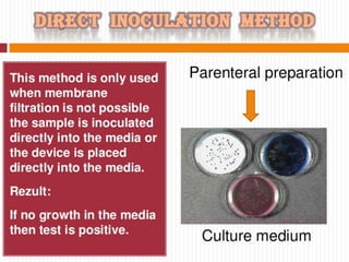 Direct Inoculation Steps Test for sterility for parentrals | PPT