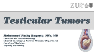 Testicular Tumors
Mohammed Fathy Bayomy, MSc, MD
Lecturer of Clinical Oncology
Clinical Oncology & Nuclear Medicine Department
Faculty of Medicine
Zagazig University
 