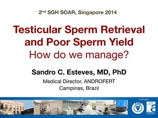 2nd SGH SOAR, Singapore 2014 
Testicular Sperm Retrieval 
and Poor Sperm Yield 
How do we manage? 
Sandro C. Esteves, MD, PhD 
Medical Director, ANDROFERT 
Campinas, Brazil 
 