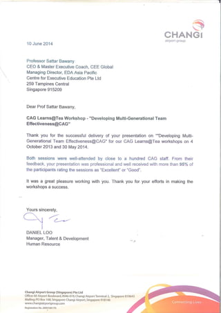 Testimonial for CEE Prof Sattar Bawany from Changi Airport Group 10 June 2014
