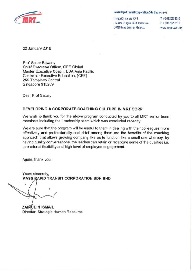 Testimonial From Mrt Corp On Corporate Coaching For Cee Prof Sattar