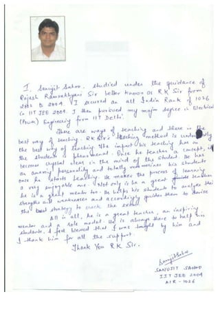 Student Testimonials on RK Sir (Rajesh Ramrakhyani Sir)