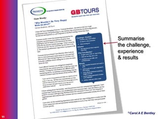 ©Carol A E Bentley
11
Summarise
the challenge,
experience
& results
 