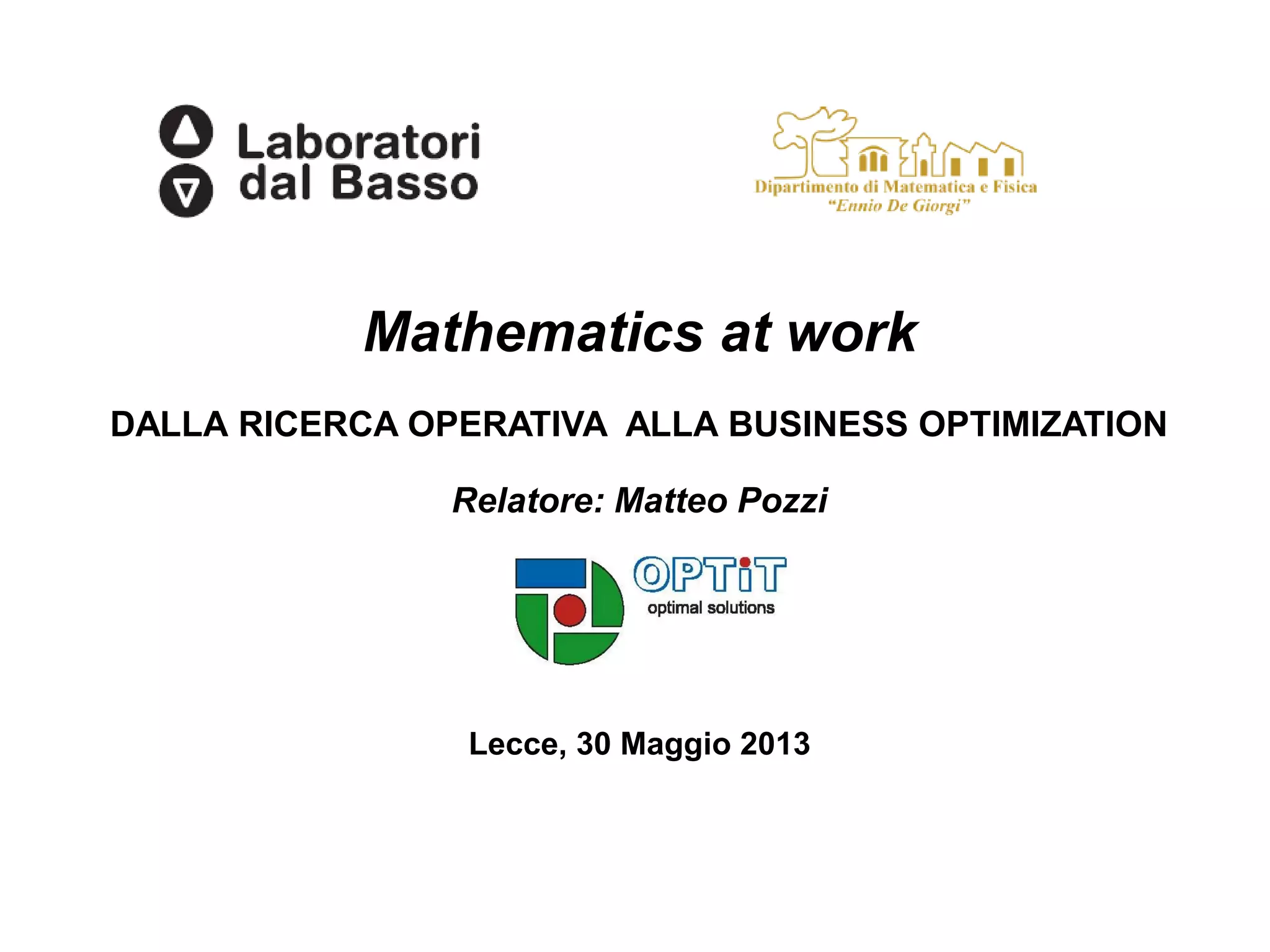 Testimonianza di matteo pozzi mathematics at work ppt