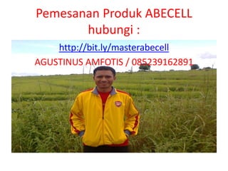 Pemesanan Produk ABECELL
hubungi :
http://bit.ly/masterabecell
AGUSTINUS AMFOTIS / 085239162891
 