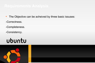 Requirements Analysis The Objective can be acheived by three basic issuses: -Correctness. -Completeness. -Consistency. 