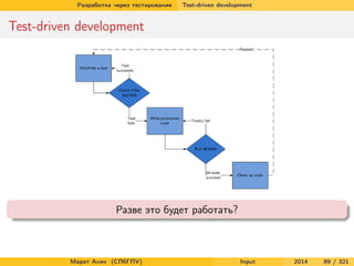 Разработка через тестирование

Test-driven development

Test-driven development

Разве это будет работать?

Марат Ахин (СПбГПУ)

Input

2014

89 / 321

 