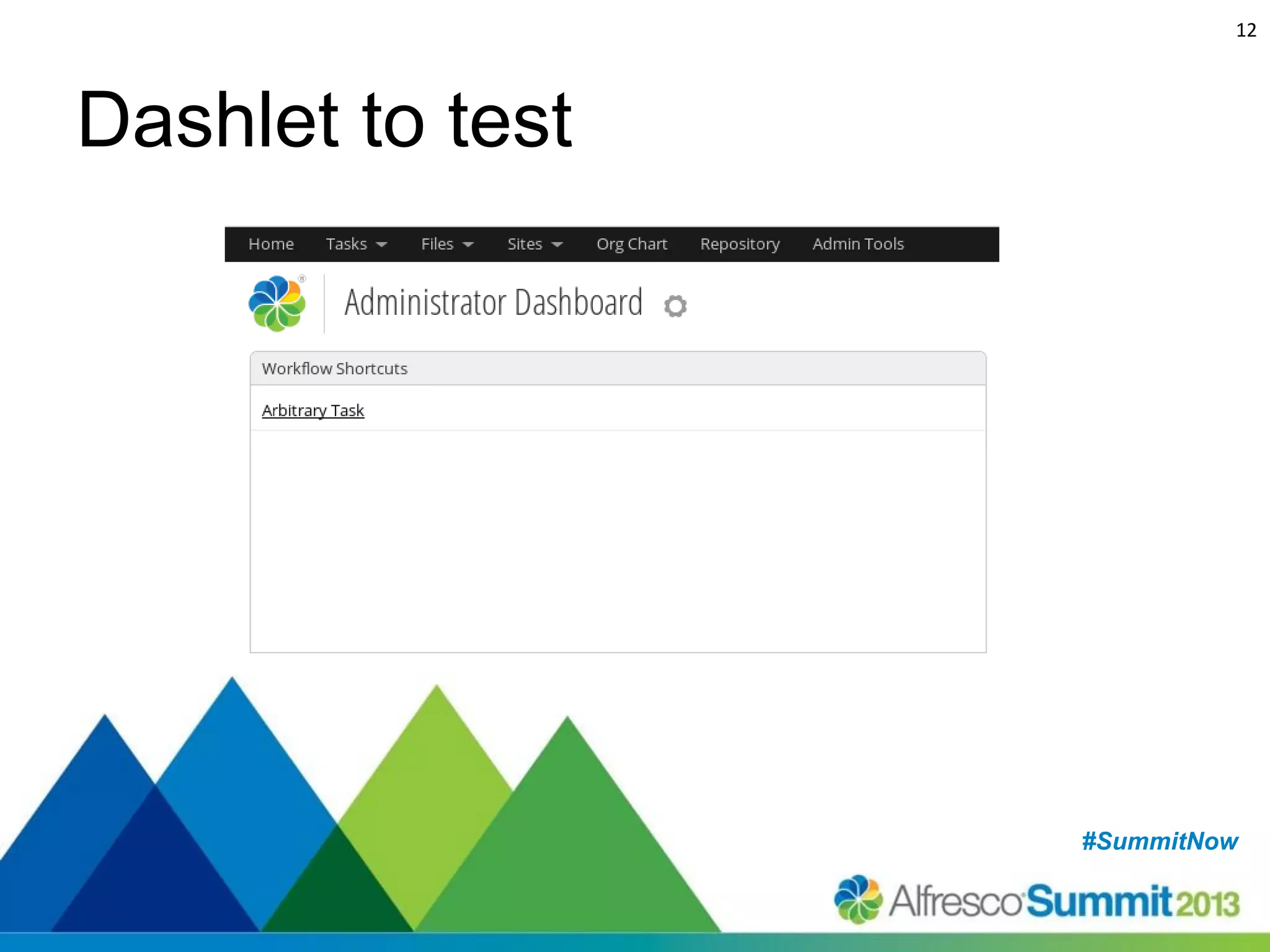 12

Dashlet to test

#SummitNow
#SummitNow

 