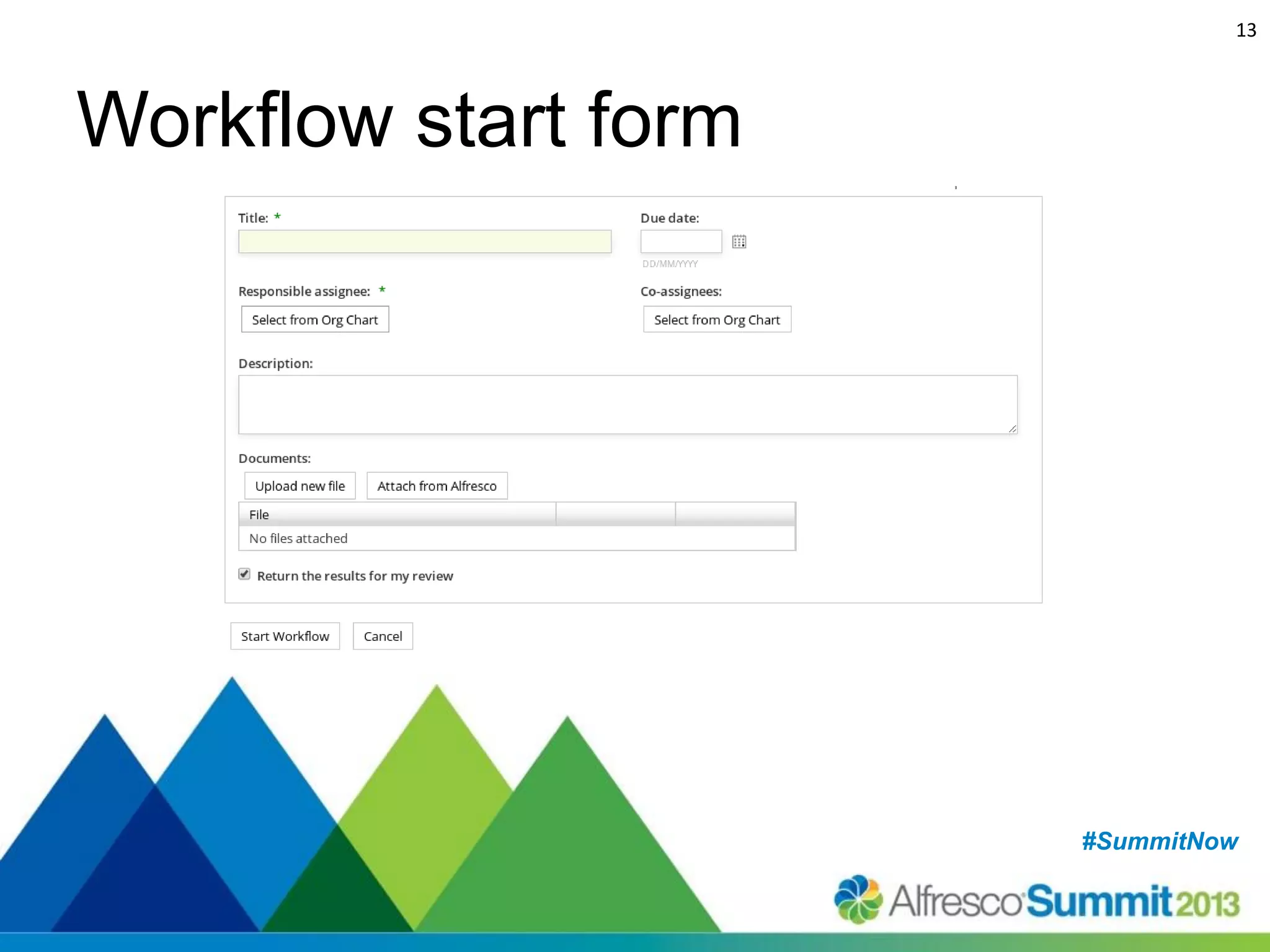 13

Workflow start form

#SummitNow
#SummitNow

 