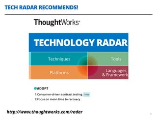 TECH RADAR RECOMMENDS!
40
http://www.thoughtworks.com/radar
 