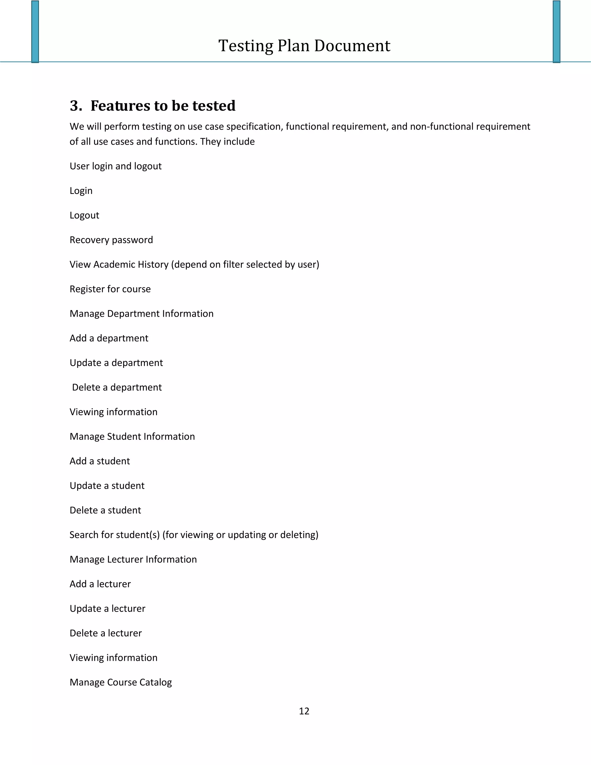 Testing Plan Test Case