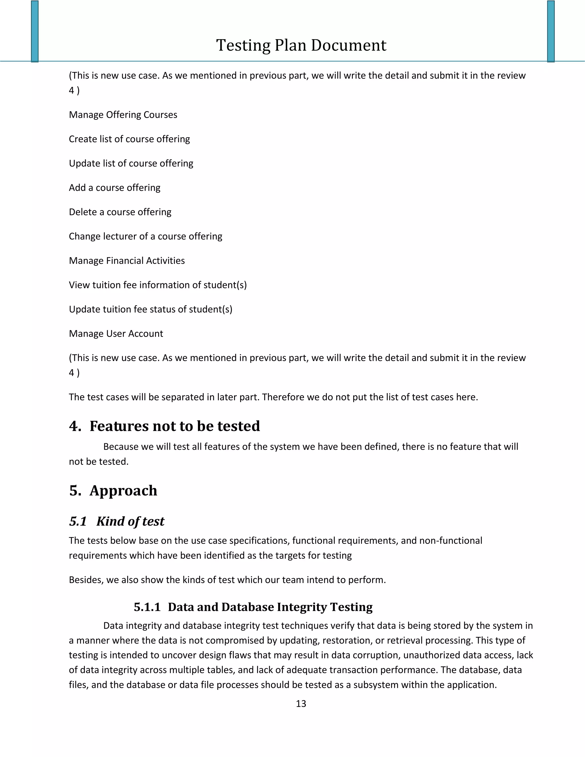 Testing Plan Test Case