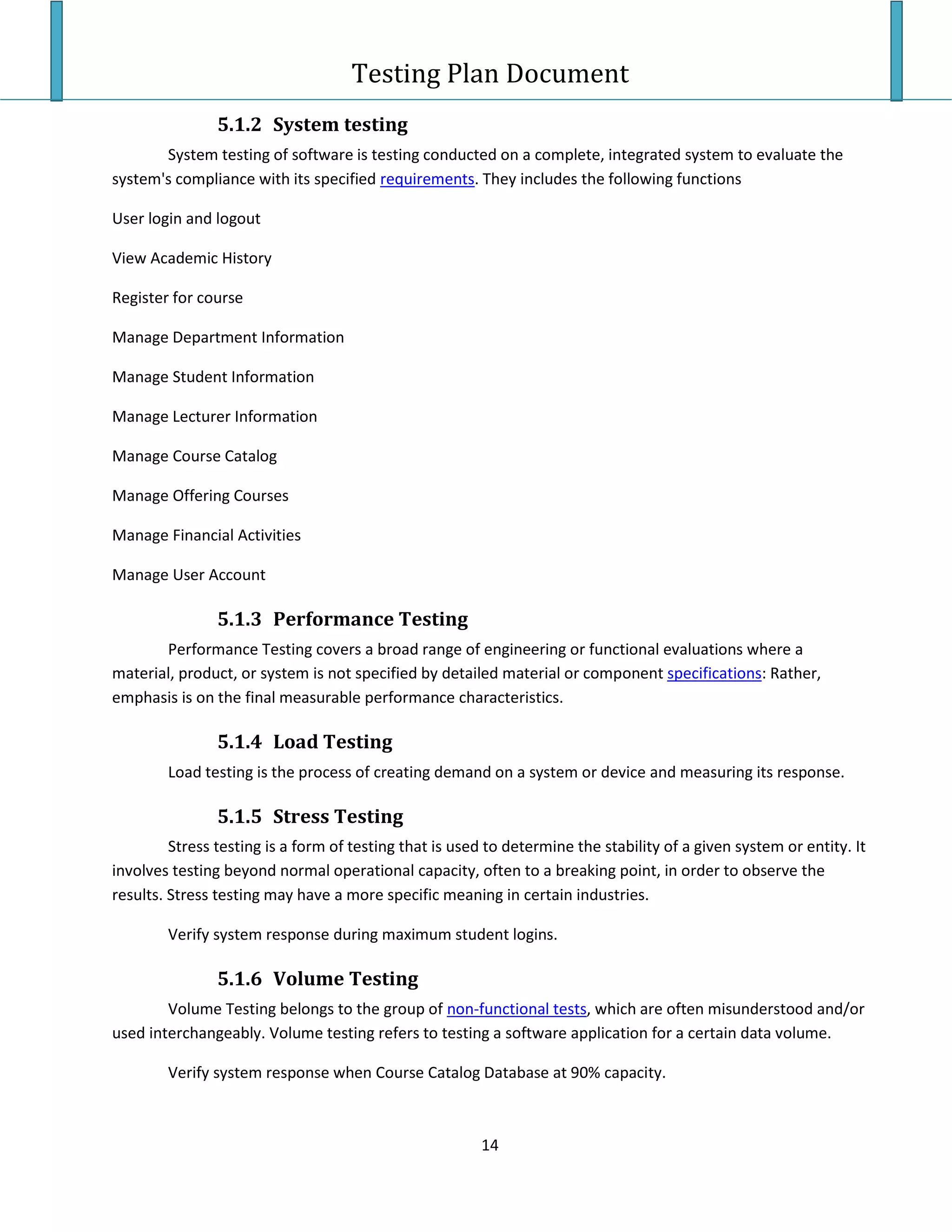 Testing Plan Test Case