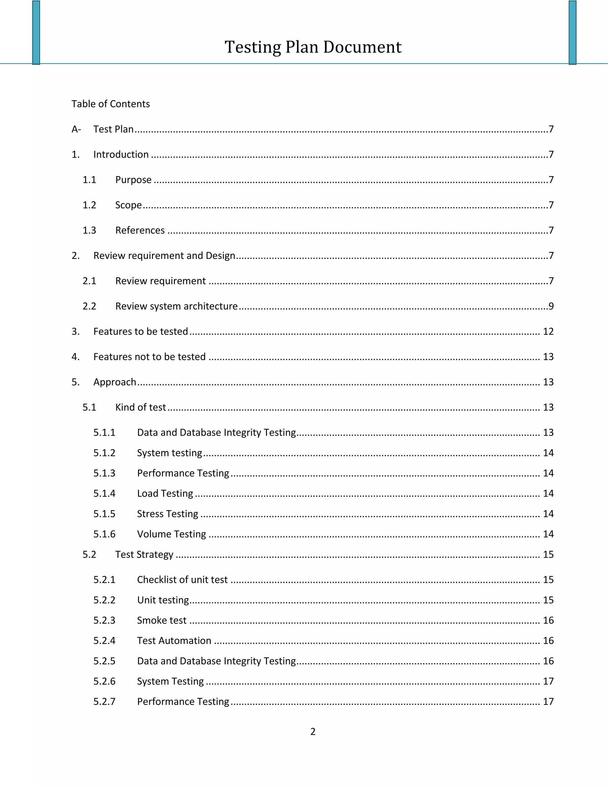 Testing Plan Test Case