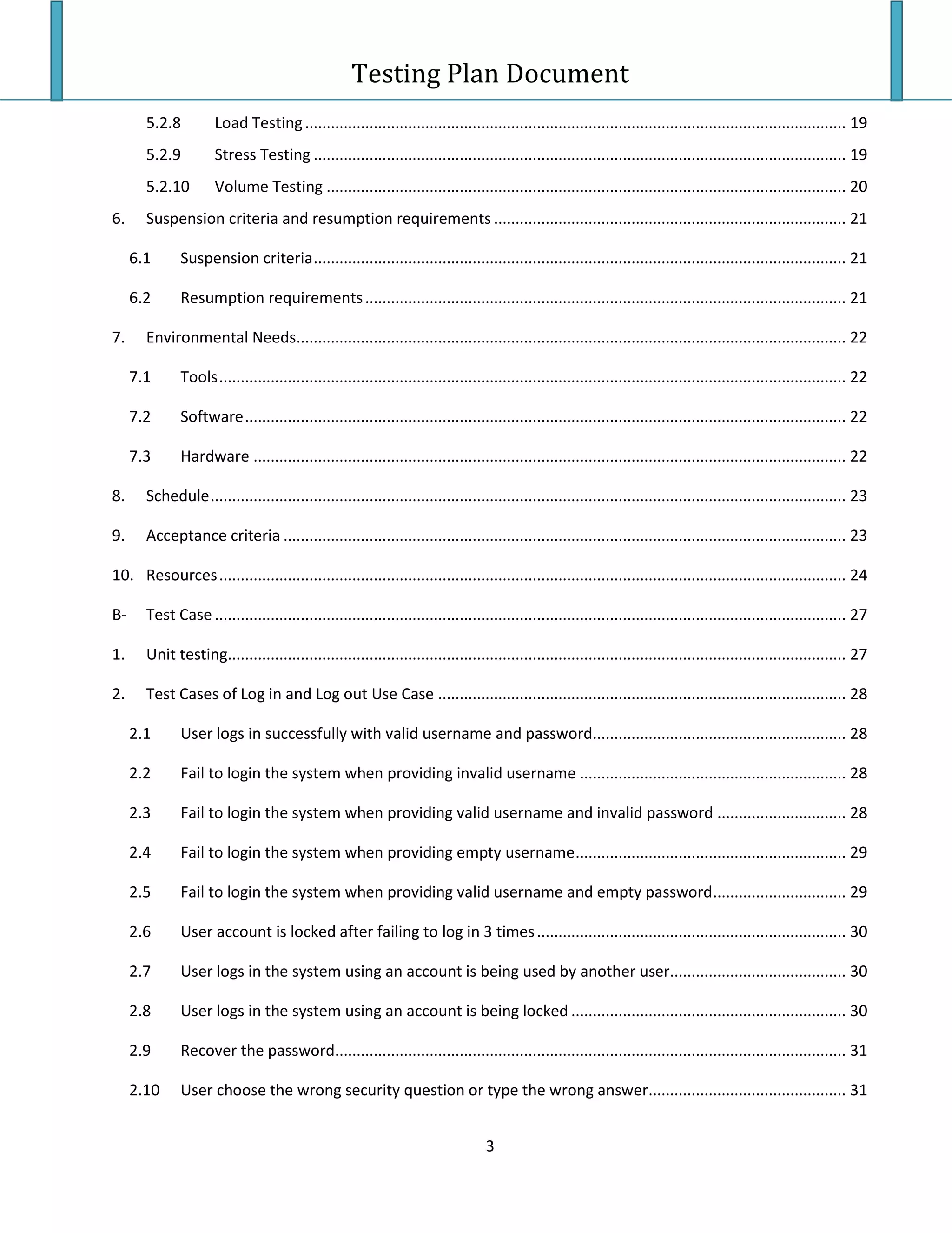 Testing Plan Test Case