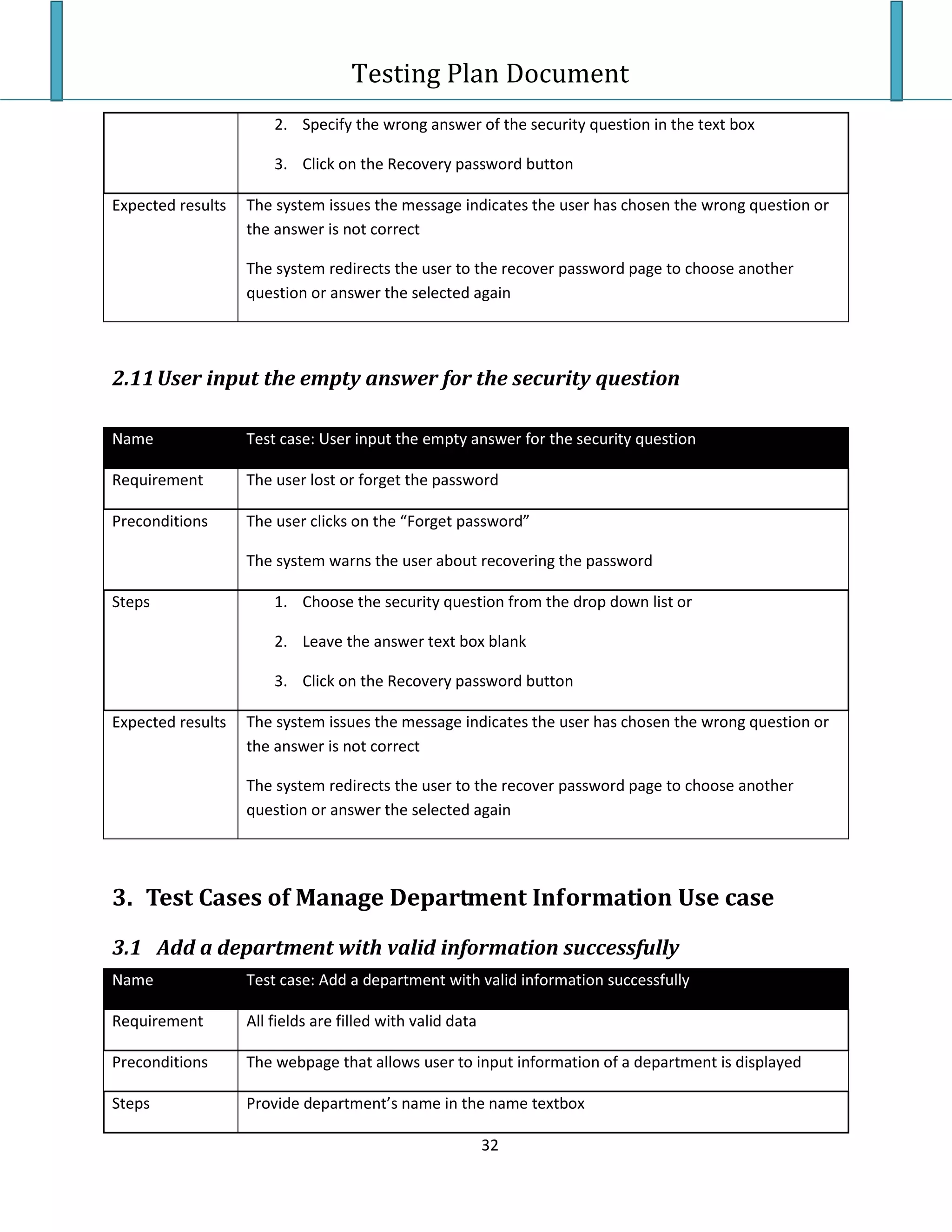 Testing Plan Test Case