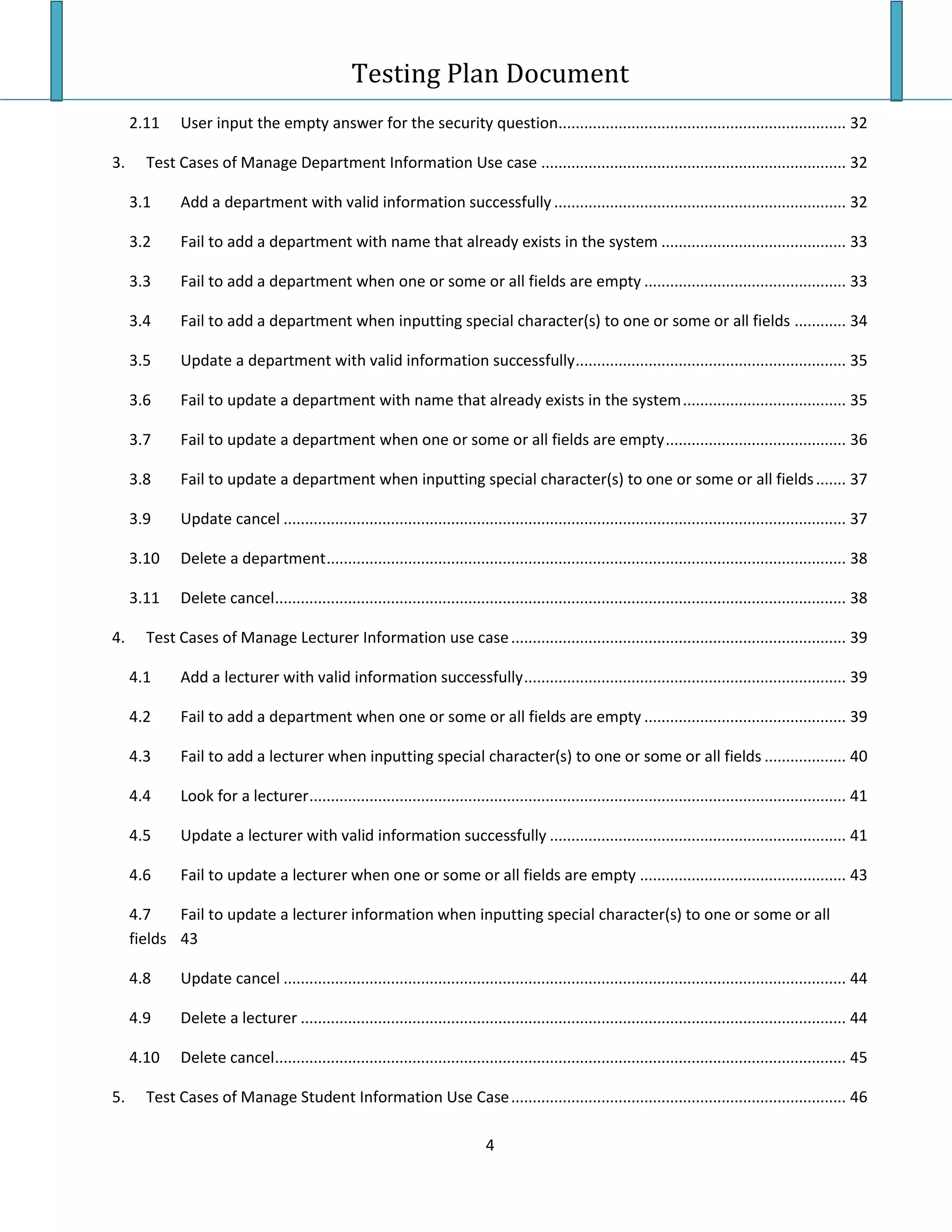 Testing Plan Test Case