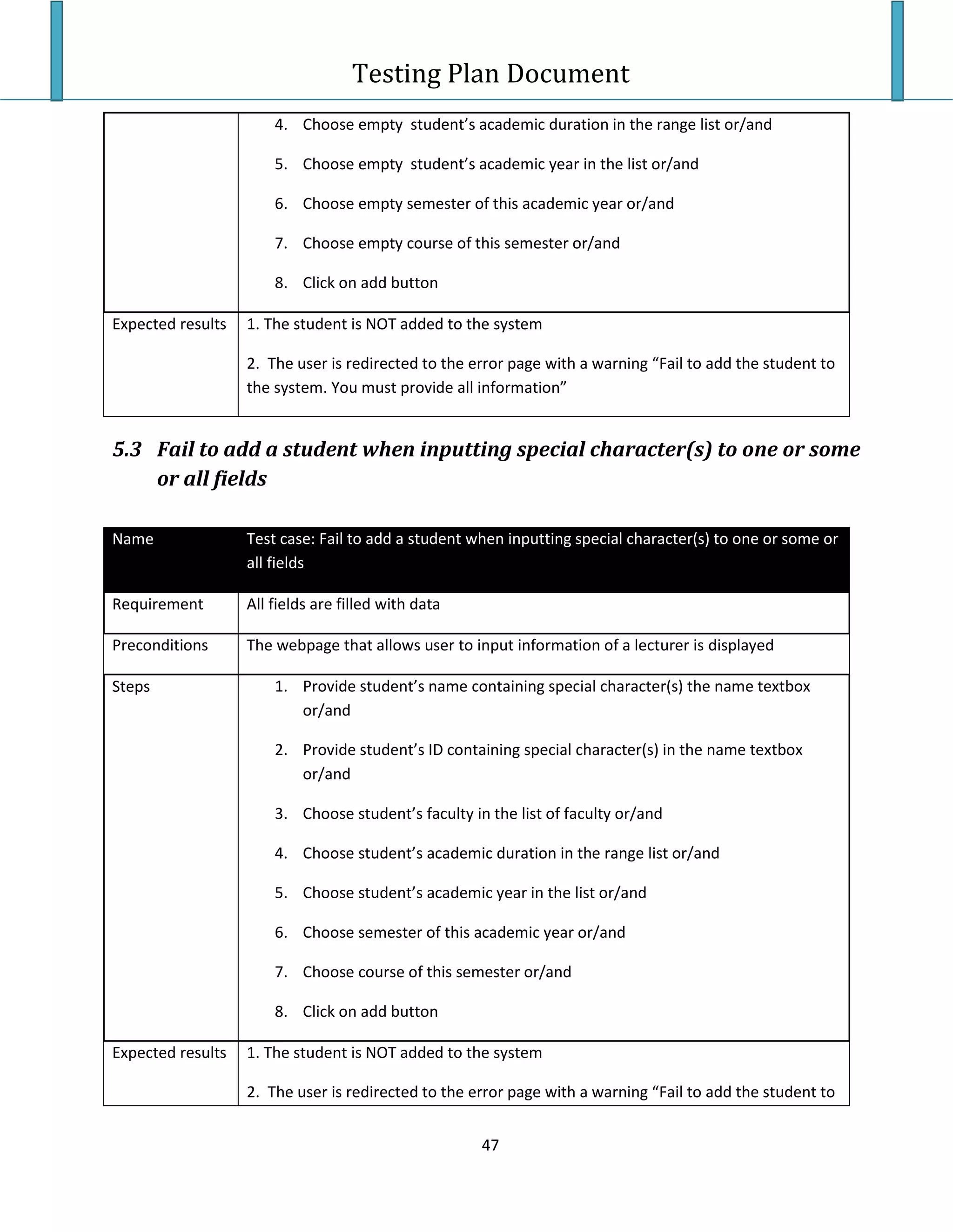 Testing Plan Test Case