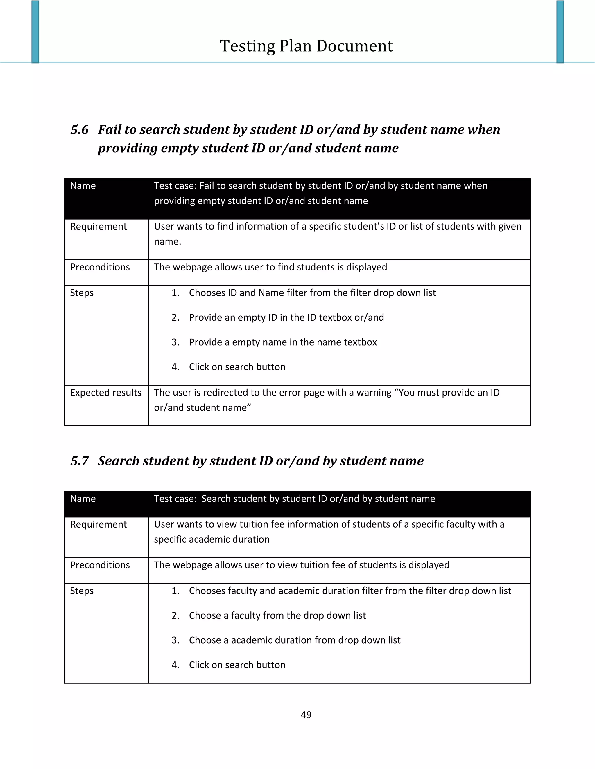 Testing Plan Test Case