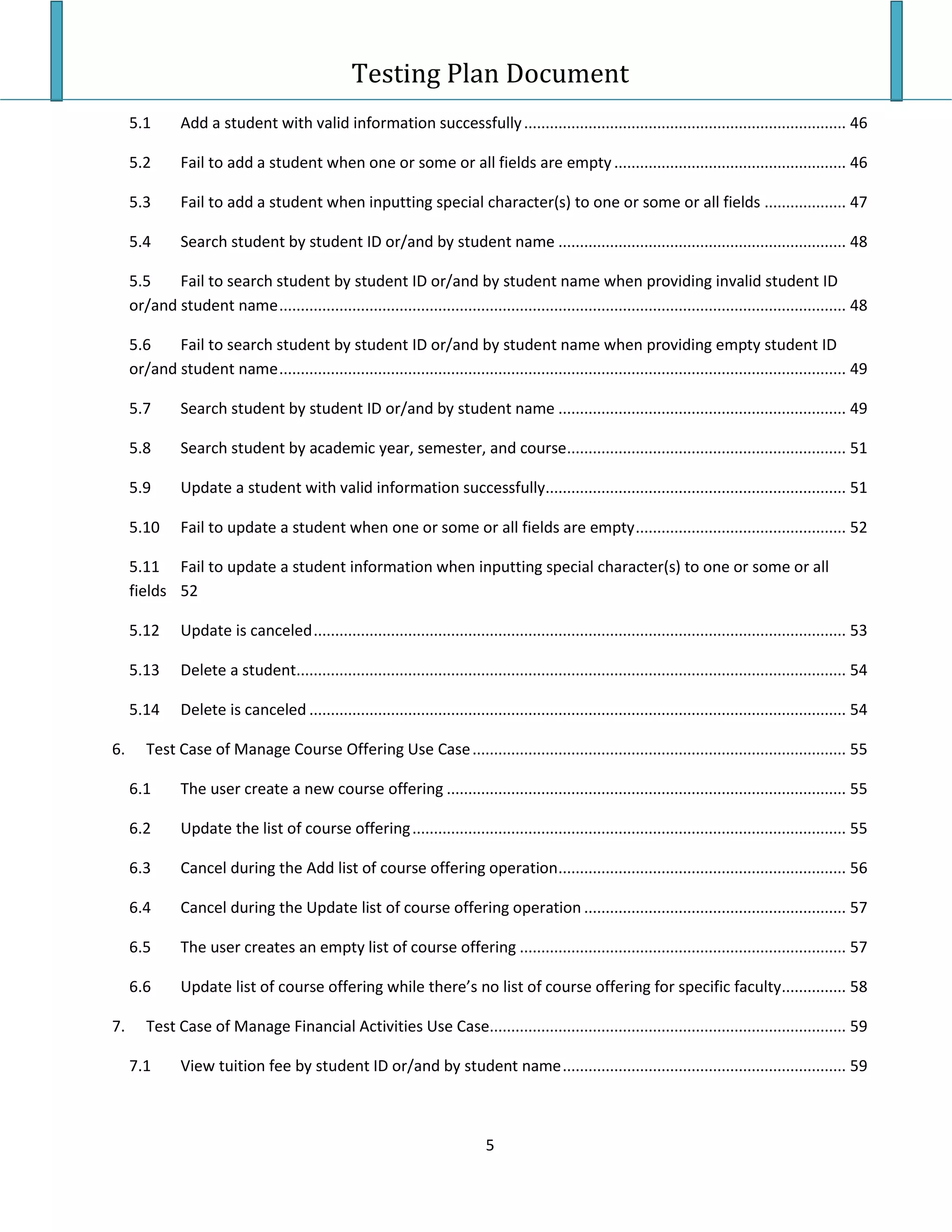 Testing Plan Test Case