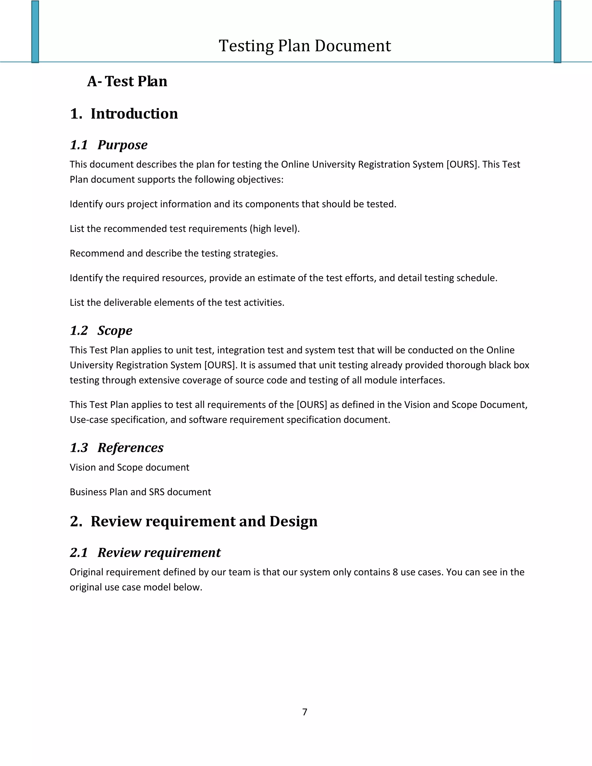 Testing Plan Test Case