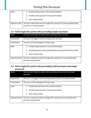 Testing Plan Test Case