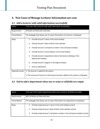 Testing Plan Test Case