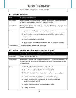 Testing Plan Test Case
