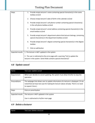 Testing Plan Test Case