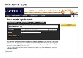 Performance Testing
Webpagetest
 