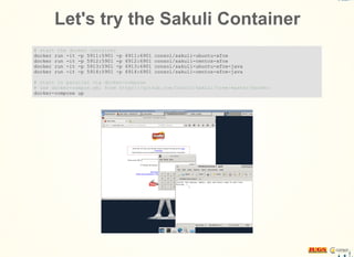 Let's try the Sakuli Container
# start the docker container
docker run -it -p 5911:5901 -p 6911:6901 consol/sakuli-ubuntu-xfce
docker run -it -p 5912:5901 -p 6912:6901 consol/sakuli-centos-xfce
docker run -it -p 5913:5901 -p 6913:6901 consol/sakuli-ubuntu-xfce-java
docker run -it -p 5914:5901 -p 6914:6901 consol/sakuli-centos-xfce-java
# start in parallel via docker-compose
# use docker-compos.yml from https://github.com/ConSol/sakuli/tree/master/docker
docker-compose up
 