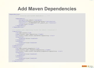 Add Maven Dependencies
<dependencies >
<!--- selenium and testNG dependency ... -->
<dependency >
<groupid>org.sakuli </groupid>
<artifactid >sakuli-selenium-setup </artifactid >
<version>1.1.0-SNAPSHOT-247_sakuli_se </version>
<scope>test</scope>
</dependency >
</dependencies >
<!-- ConSol Labs repository holds the Sakuli libraries-->
<repository >
<id>labs-consol </id>
<name>ConSol Labs Repository </name>
<url>http://labs.consol.de/maven/repository </url>
<snapshots>
<enabled>false</enabled>
</snapshots>
<releases>
<enabled>true</enabled>
</releases>
</repository >
<repository >
<id>labs-consol-snapshots </id>
<name>ConSol Labs Snapshot-Repository </name>
<url>http://labs.consol.de/maven/snapshots-repository </url>
<snapshots>
<enabled>true</enabled>
</snapshots>
<releases>
<enabled>true</enabled>
</releases>
</repository >
 