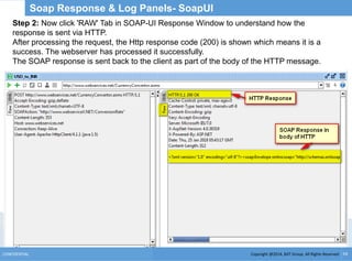 Copyright @2014, BJIT Group. All Rights ReservedCONFIDENTIAL 54
Soap Response & Log Panels- SoapUI
Step 2: Now click 'RAW' Tab in SOAP-UI Response Window to understand how the
response is sent via HTTP.
After processing the request, the Http response code (200) is shown which means it is a
success. The webserver has processed it successfully.
The SOAP response is sent back to the client as part of the body of the HTTP message.
 