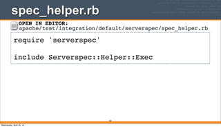 spec_helper.rb
202
require 'serverspec'
include Serverspec::Helper::Exec
OPEN IN EDITOR:
apache/test/integration/default/serverspec/spec_helper.rb
Wednesday, April 30, 14
 