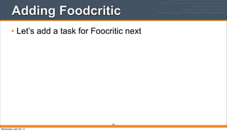 Adding Foodcritic
• Let’s add a task for Foocritic next
375
Wednesday, April 30, 14
 
