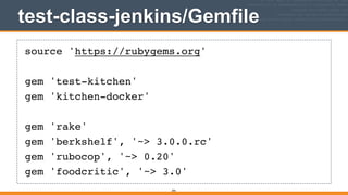test-class-jenkins/Gemfile
394
source 'https://rubygems.org'!
!
gem 'test-kitchen'!
gem 'kitchen-docker'!
!
gem 'rake'!
gem 'berkshelf', '~> 3.0.0.rc'!
gem 'rubocop', '~> 0.20'!
gem 'foodcritic', '~> 3.0'
 