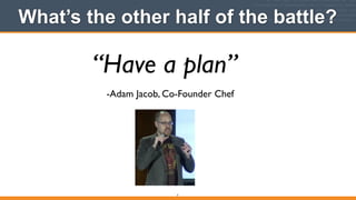 What’s the other half of the battle?
7
“Have a plan”
-Adam Jacob, Co-Founder Chef
 