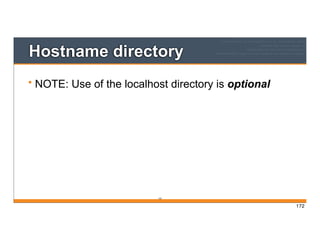172
Hostname directory
• NOTE: Use of the localhost directory is optional
172
 