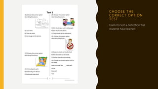 C H O O S E T H E
CO R R E C T O P T I O N
T E S T
Useful to test a distinction that
studenst have learned
 