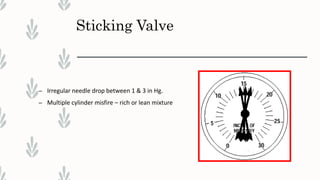 Sticking Valve
– Irregular needle drop between 1 & 3 in Hg.
– Multiple cylinder misfire – rich or lean mixture
 