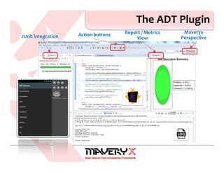 The ADT Plugin
Maveryx
PerspectiveJUnit integration Action buttons Report / Metrics
View
 