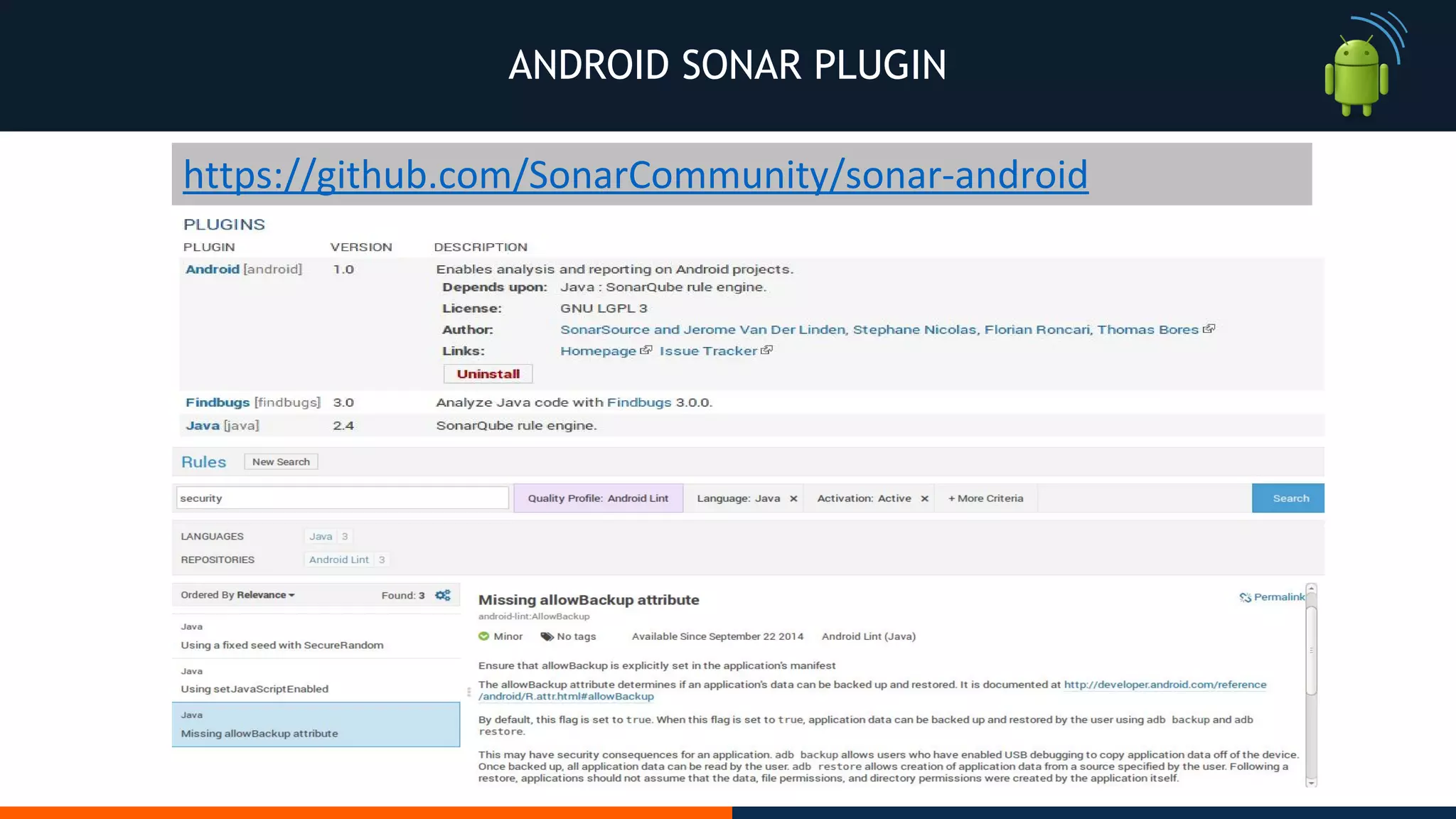ANDROID SONAR PLUGIN
 