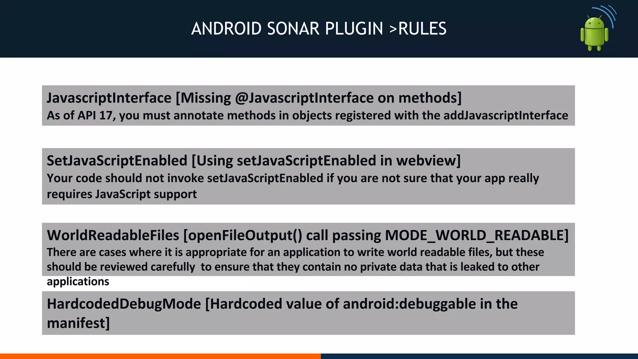 ANDROID SONAR PLUGIN >RULES
 