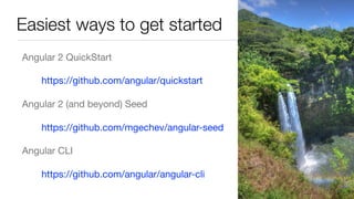Easiest ways to get started
Angular 2 QuickStart

https://github.com/angular/quickstart 

Angular 2 (and beyond) Seed

https://github.com/mgechev/angular-seed 

Angular CLI

https://github.com/angular/angular-cli
 