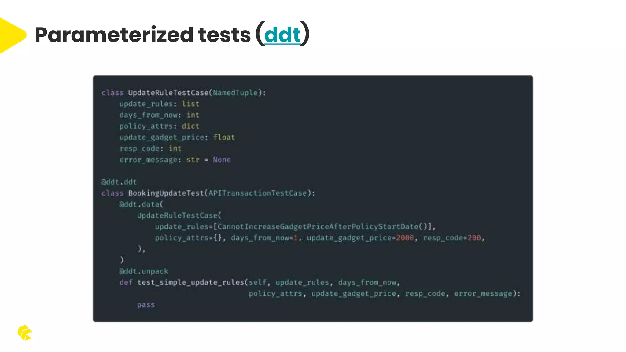 Parameterized tests (ddt) 