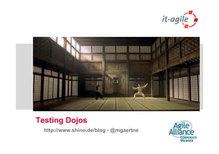 Testing Dojos
  http://www.shino.de/blog
  http://www shino de/blog - @mgaertne
 