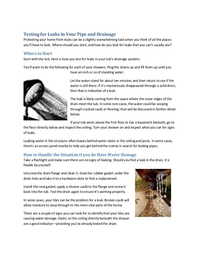 Testing for leaks in your pipe and drainage