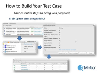 How to Build Your Test Case 
Four essential steps to being well prepared 
d) Set up test cases using MotioCI  