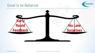 © COPYRIGHT 2016 COVEROS, INC. ALL RIGHTS RESERVED. 7@CoverosGene
Goal is to Balance
Early
Rapid
Feedback
No Late
Surprises
 